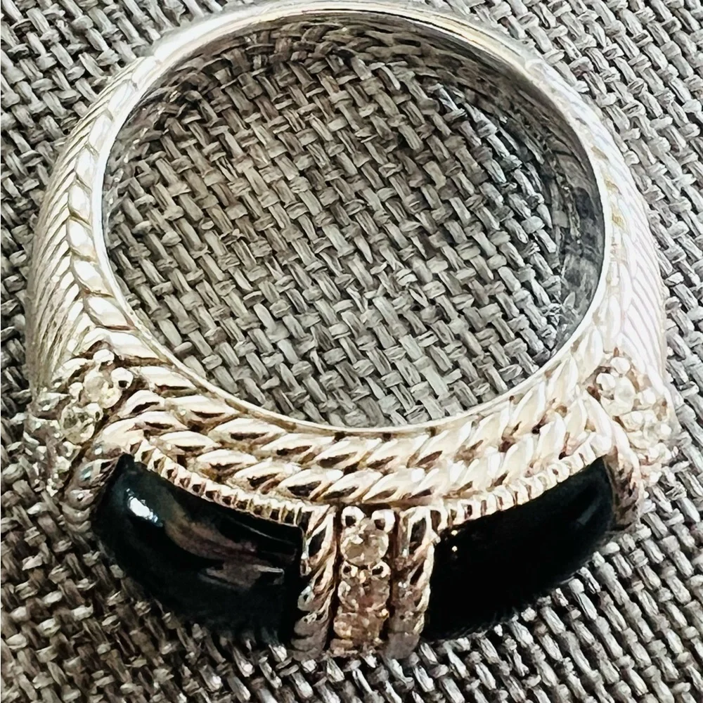 Judith Ripka Sterling Silver Black Onyx & White Topaz Rope Detail Size 8.5 - Picture 4 of 4
